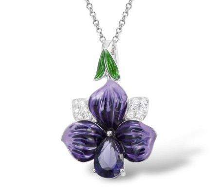 Sterling Silver Pendant White Cubic Zirconia,Enamel,Purple Glass (P304202ENASL925)