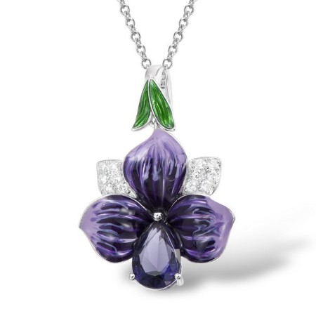 Sterling Silver Pendant White Cubic Zirconia,Enamel,Purple Glass (P304202ENASL925)