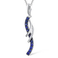 Sterling Silver w/ Black White Plating Pendant Blue Nano Cubic Zirconia,White Cubic Zirconia (P304367SBZZSK925)