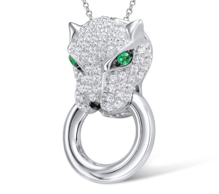 Sterling Silver w/ Black White Plating Pendant Green Spinel,White Cubic Zirconia,Black spinel (P304390SBGSZSK925)