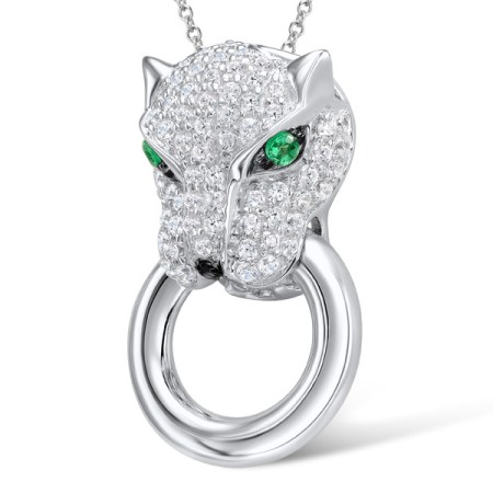 Sterling Silver w/ Black White Plating Pendant Green Spinel,White Cubic Zirconia,Black spinel (P304390SBGSZSK925)