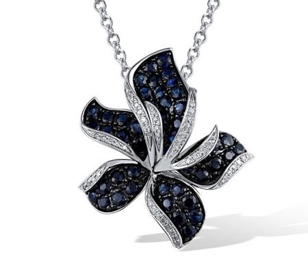 14KWB Pendant Blue Sapphire,Diamond without chain (P304391SAP14KWB)