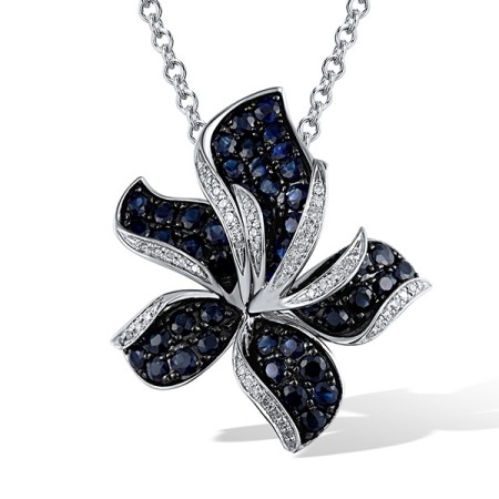 14KWB Pendant Blue Sapphire,Diamond without chain (P304391SAP14KWB)