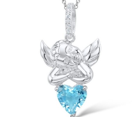 Sterling Silver Pendant Blue Glass,White Cubic Zirconia (P304409SBLGZ2SL925)