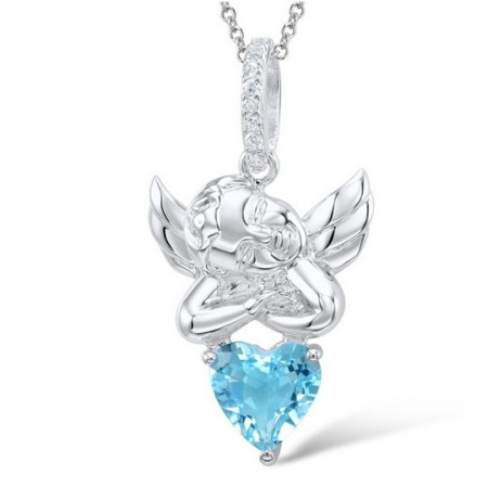 Sterling Silver Pendant Blue Glass,White Cubic Zirconia (P304409SBLGZ2SL925)