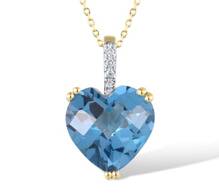 14KYW Pendant Blue Topaz (Swiss Blue),Diamond without chain (P304411BLT14KYW)