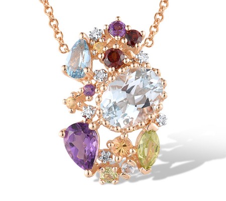 14KRW Pendant Peridot,Blue Topaz (Swiss Blue),Yellow Sapphire,Diamond,Amethyst,Garnet,Blue Topaz (Sky Blue) (P304414MUL114KRW)
