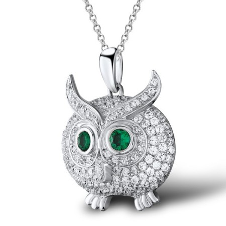 Sterling Silver Pendant Green Spinel,White Cubic Zirconia (P304441GSZSL925)