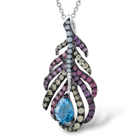 14KWB Pendant Diamond,Peridot,Amethyst,Rhodolite Garnet,Blue Topaz (Swiss Blue) (P304567MUL14KWB)