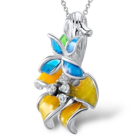 Sterling Silver Pendant Enamel,White Cubic Zirconia (P304614ENASL925)