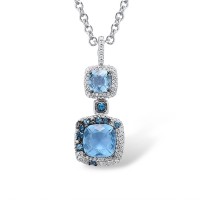Sterling Silver Pendant Blue Glass,London Blue Topaz,White Cubic Zirconia (P304624ALBGZSL925)