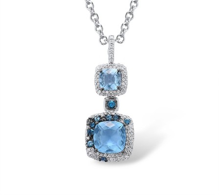 Sterling Silver Pendant Blue Glass,London Blue Topaz,White Cubic Zirconia (P304624ALBGZSL925)