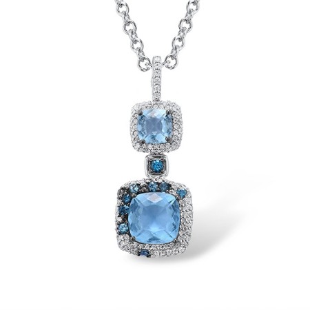 Sterling Silver Pendant Blue Glass,London Blue Topaz,White Cubic Zirconia (P304624ALBGZSL925)