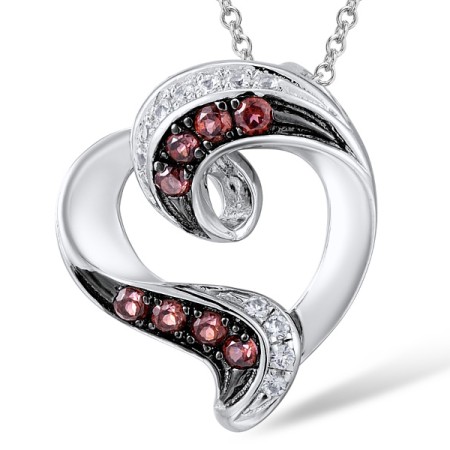 Sterling Silver Pendant Rhodolite Garnet,White Sapphire (P304779ARHWSL925)