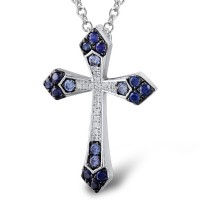 14KWB Pendant Blue Sapphire,Diamond without chain (P304870SAP14KWB)