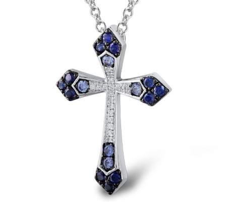 14KWB Pendant Blue Sapphire,Diamond without chain (P304870SAP14KWB)