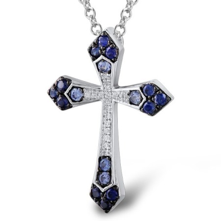14KWB Pendant Blue Sapphire,Diamond without chain (P304870SAP14KWB)