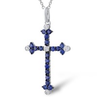 14KWB Pendant Blue Sapphire,Diamond without chain (P305092SAP14KWB)