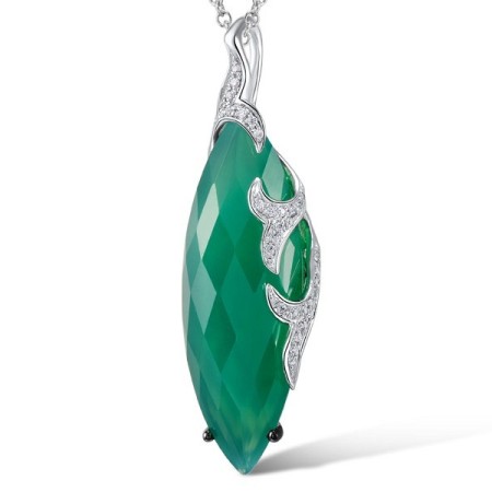 Sterling Silver Pendant Dyed Green Agate,White Cubic Zirconia (P305121GEZSL925)