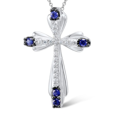 Sterling Silver w/ Black White Plating Pendant White Cubic Zirconia,Blue Nano Cubic Zirconia (P305154ABZZSK925)