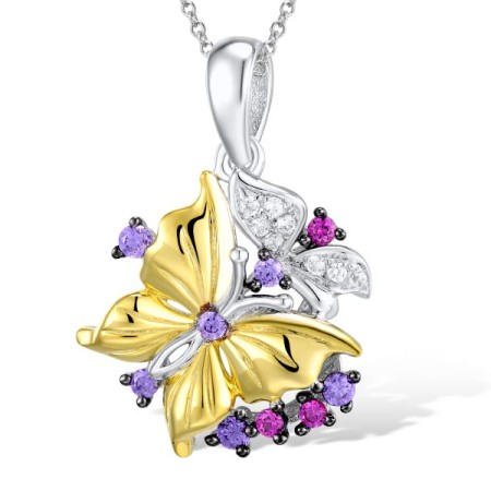 Sterling Silver w/ Yellow Black White Plating Pendant Created Ruby,White Cubic Zirconia,Amethyst Cubic Zirconia (P305203SACUZSZ925)