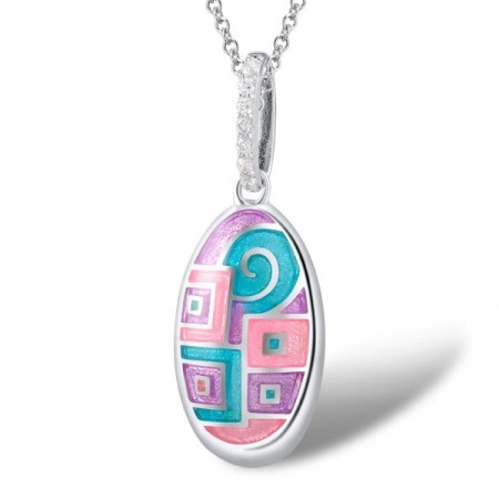 Sterling Silver Pendant Enamel,White Cubic Zirconia (P305210ENA1SL925)
