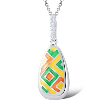 Sterling Silver Pendant Enamel,White Cubic Zirconia (P305212ENA1SL925)