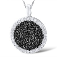 Sterling Silver w/ Black White Plating Pendant Black spinel,White Cubic Zirconia (P305279BSNZSK925)