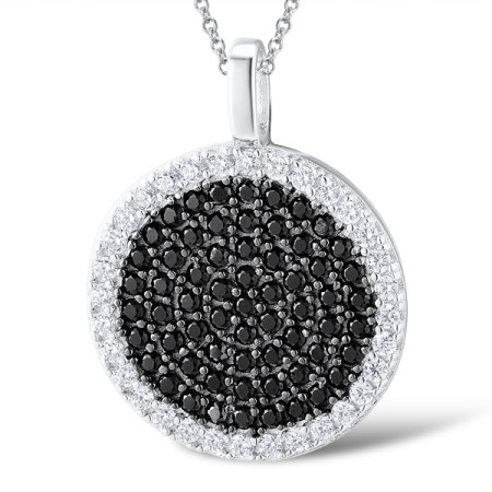 Sterling Silver w/ Black White Plating Pendant Black spinel,White Cubic Zirconia (P305279BSNZSK925)