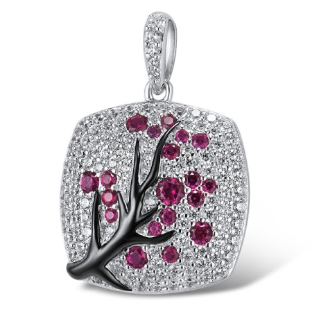Sterling Silver w/ Black White Plating Pendant White Cubic Zirconia,Created Ruby (P305333CRZSK925)