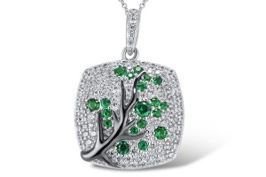 Sterling Silver w/ Black White Plating Pendant Green Spinel,White Cubic Zirconia (P305333GSZSK925)