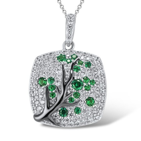 Sterling Silver w/ Black White Plating Pendant Green Spinel,White Cubic Zirconia (P305333GSZSK925)