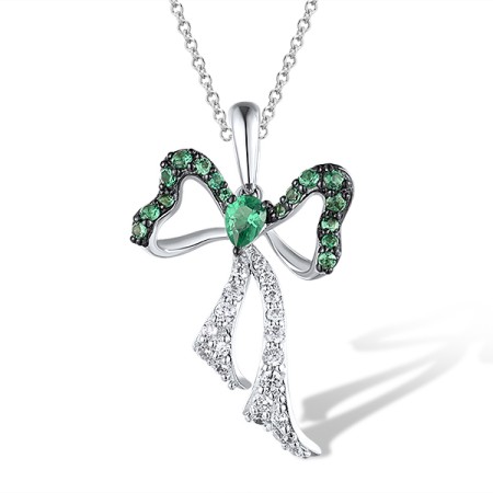 Sterling Silver w/ Black White Plating Pendant Green Spinel,White Cubic Zirconia (P305342GSZSK925)