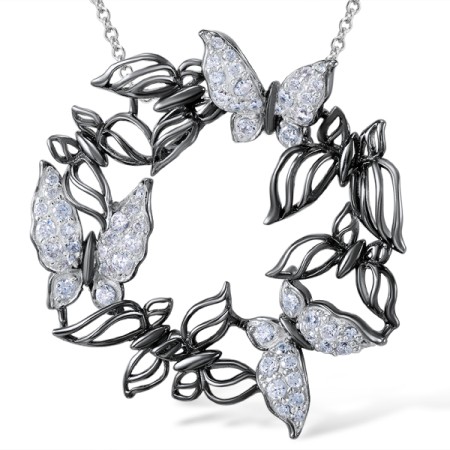 Sterling Silver w/ Black White Plating Pendant White Cubic Zirconia (P305351WCZSK925)