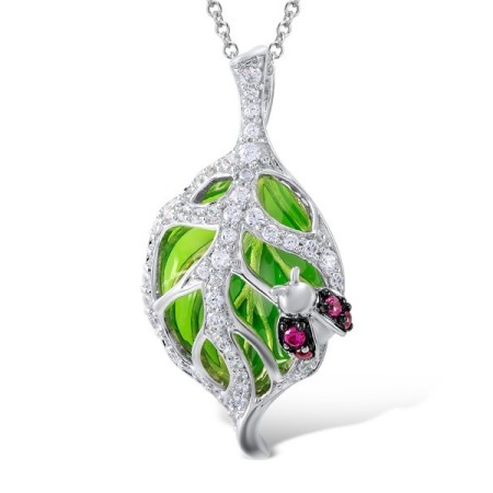 Sterling Silver Pendant Created Ruby,Enamel,White Cubic Zirconia (P305360ENASL925)