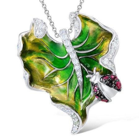 Sterling Silver Pendant Black spinel,Created Ruby,Enamel,White Cubic Zirconia (P305361ENASL925)