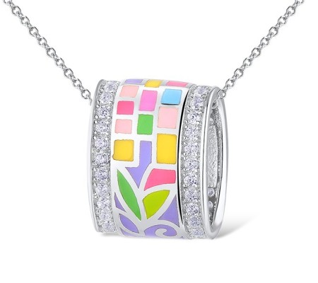 Sterling Silver Pendant Enamel,White Cubic Zirconia (P305487SENA3SL925)