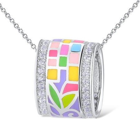 Sterling Silver Pendant Enamel,White Cubic Zirconia (P305487SENA3SL925)
