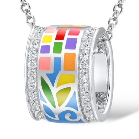 Sterling Silver Pendant Enamel,White Cubic Zirconia (P305487SENASL925)