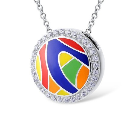 Sterling Silver Pendant Enamel,White Cubic Zirconia (P305489SENA1SL925)