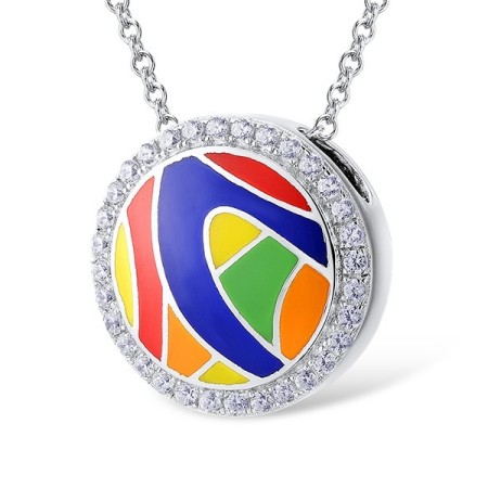Sterling Silver Pendant Enamel,White Cubic Zirconia (P305489SENA1SL925)