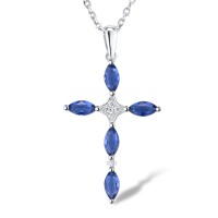 Sterling Silver Pendant Blue Glass,White Cubic Zirconia (P305595SBLGZSL925)