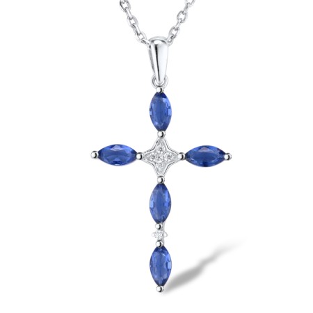 Sterling Silver Pendant Blue Glass,White Cubic Zirconia (P305595SBLGZSL925)