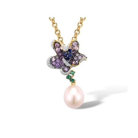 Sterling Silver w/ Yellow Black White Plating Pendant Amethyst Cubic Zirconia,Created Sapphire,Fresh Water White Pearl,Green Spinel,Pink Cubic Zirconia,White Cubic Zirconia (P305618MUL2SZ925)