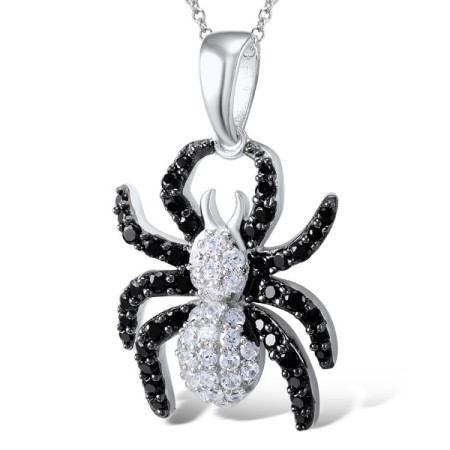 Sterling Silver w/ Black White Plating Pendant Black spinel,White Cubic Zirconia (P305730BSNZSK925)