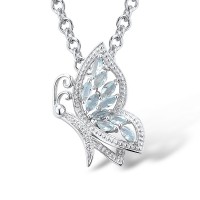 Sterling Silver Pendant Blue Glass,White Cubic Zirconia (P305760BLGZSL925)