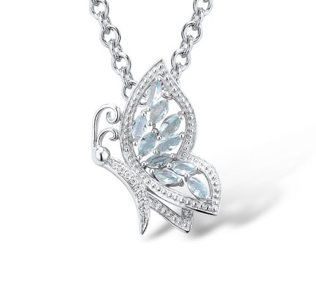 Sterling Silver Pendant Blue Glass,White Cubic Zirconia (P305760BLGZSL925)