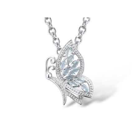Sterling Silver Pendant Blue Glass,White Cubic Zirconia (P305760BLGZSL925)