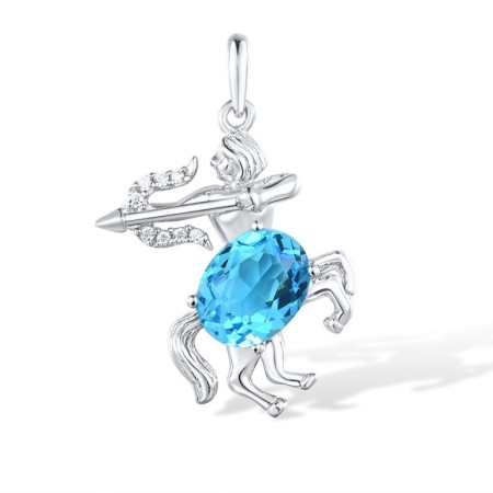 Sterling Silver Pendant Blue Glass,White Cubic Zirconia (P305762BLGZ1SL925)
