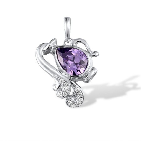 Sterling Silver Pendant Amethyst Cubic Zirconia,White Cubic Zirconia (P305765AWZSL925)